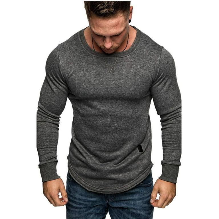Men Crew Neck Long Sleeve Slim Blouse Tops Muscle Tee Bodybuilding Sports Shirts 